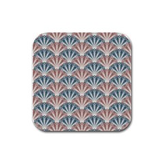 Vintage Scallop Blue Red Pattern Rubber Square Coaster (4 Pack)  by snowwhitegirl