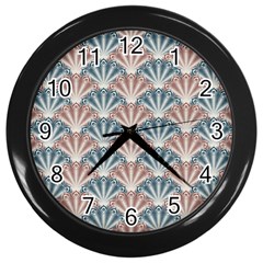 Vintage Scallop Blue Red Pattern Wall Clock (black) by snowwhitegirl