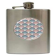 Vintage Scallop Blue Red Pattern Hip Flask (6 Oz)