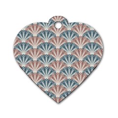 Vintage Scallop Blue Red Pattern Dog Tag Heart (two Sides) by snowwhitegirl