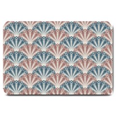 Vintage Scallop Blue Red Pattern Large Doormat  by snowwhitegirl