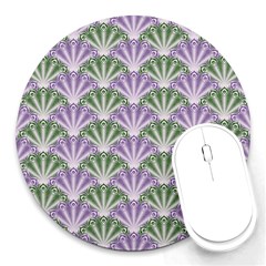 Vintage Scallop Violet Green Pattern Round Mousepads by snowwhitegirl