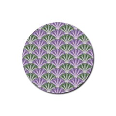 Vintage Scallop Violet Green Pattern Rubber Round Coaster (4 Pack)  by snowwhitegirl