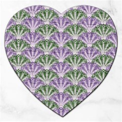 Vintage Scallop Violet Green Pattern Jigsaw Puzzle (heart)