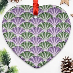 Vintage Scallop Violet Green Pattern Heart Ornament (two Sides) by snowwhitegirl