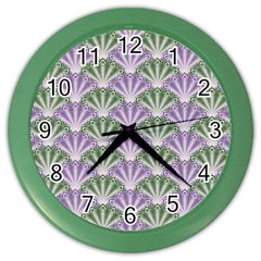 Vintage Scallop Violet Green Pattern Color Wall Clock by snowwhitegirl