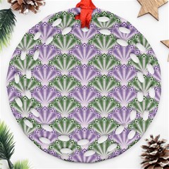 Vintage Scallop Violet Green Pattern Round Filigree Ornament (two Sides) by snowwhitegirl