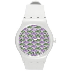 Vintage Scallop Violet Green Pattern Round Plastic Sport Watch (m) by snowwhitegirl