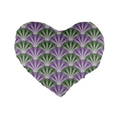 Vintage Scallop Violet Green Pattern Standard 16  Premium Heart Shape Cushions by snowwhitegirl