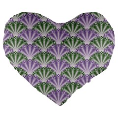 Vintage Scallop Violet Green Pattern Large 19  Premium Heart Shape Cushions by snowwhitegirl