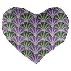 Vintage Scallop Violet Green Pattern Large 19  Premium Flano Heart Shape Cushions by snowwhitegirl