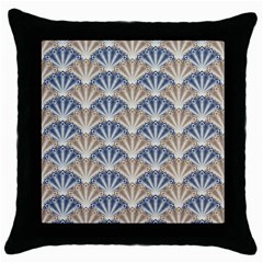 Vintage Scallop Beige Blue Pattern Throw Pillow Case (black) by snowwhitegirl