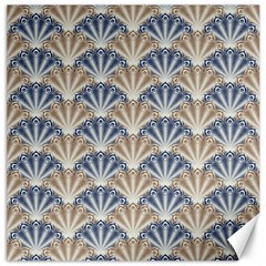 Vintage Scallop Beige Blue Pattern Canvas 16  X 16  by snowwhitegirl