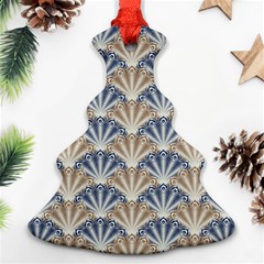 Vintage Scallop Beige Blue Pattern Christmas Tree Ornament (two Sides) by snowwhitegirl