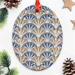 Vintage Scallop Beige Blue Pattern Ornament (oval Filigree) by snowwhitegirl