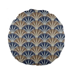 Vintage Scallop Beige Blue Pattern Standard 15  Premium Round Cushions by snowwhitegirl