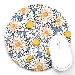 Vintage White Flowers Round Mousepads by snowwhitegirl