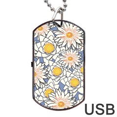 Vintage White Flowers Dog Tag Usb Flash (two Sides) by snowwhitegirl