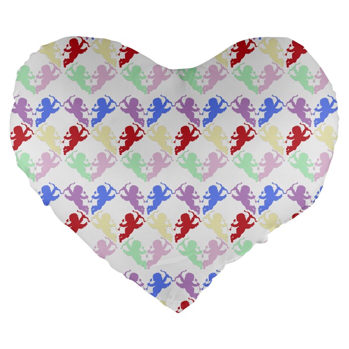 Colorful Cherubs White Large 19  Premium Flano Heart Shape Cushions