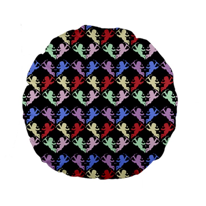 Colorful Cherubs Black Standard 15  Premium Round Cushions