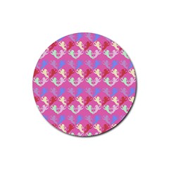 Colorful Cherubs Pink Rubber Round Coaster (4 Pack)  by snowwhitegirl