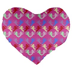 Colorful Cherubs Pink Large 19  Premium Flano Heart Shape Cushions by snowwhitegirl