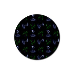 Gothic Girl Rose Black Pattern Rubber Coaster (round)  by snowwhitegirl