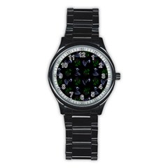 Gothic Girl Rose Black Pattern Stainless Steel Round Watch by snowwhitegirl