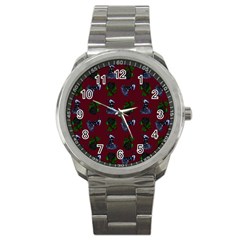 Gothic Girl Rose Red Pattern Sport Metal Watch by snowwhitegirl