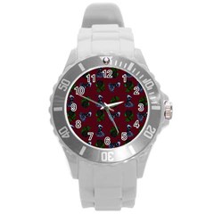 Gothic Girl Rose Red Pattern Round Plastic Sport Watch (l) by snowwhitegirl