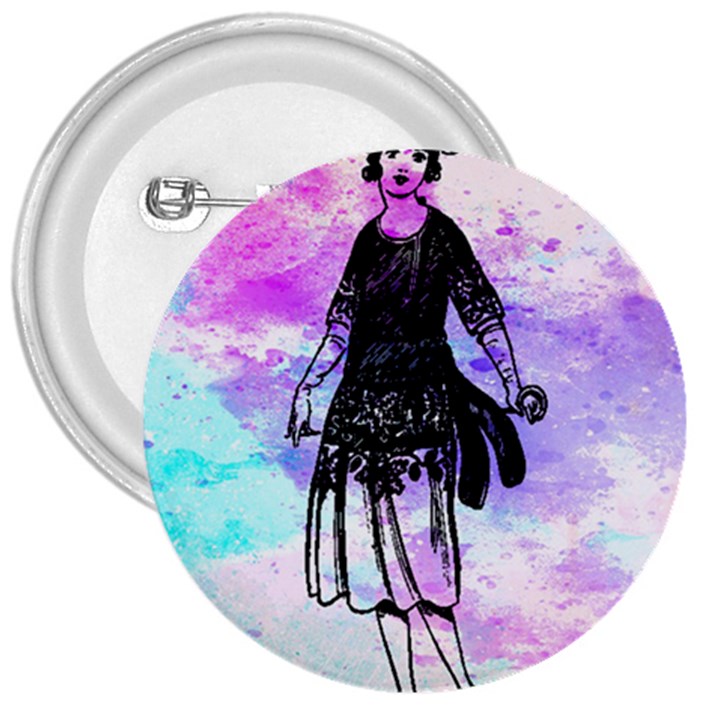 Vintage Girl Abstract Watercolor 3  Buttons