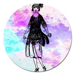 Vintage Girl Abstract Watercolor Magnet 5  (round) by snowwhitegirl