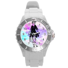 Vintage Girl Abstract Watercolor Round Plastic Sport Watch (l) by snowwhitegirl