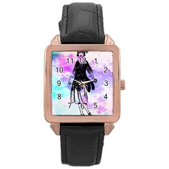 Vintage Girl Abstract Watercolor Rose Gold Leather Watch  by snowwhitegirl