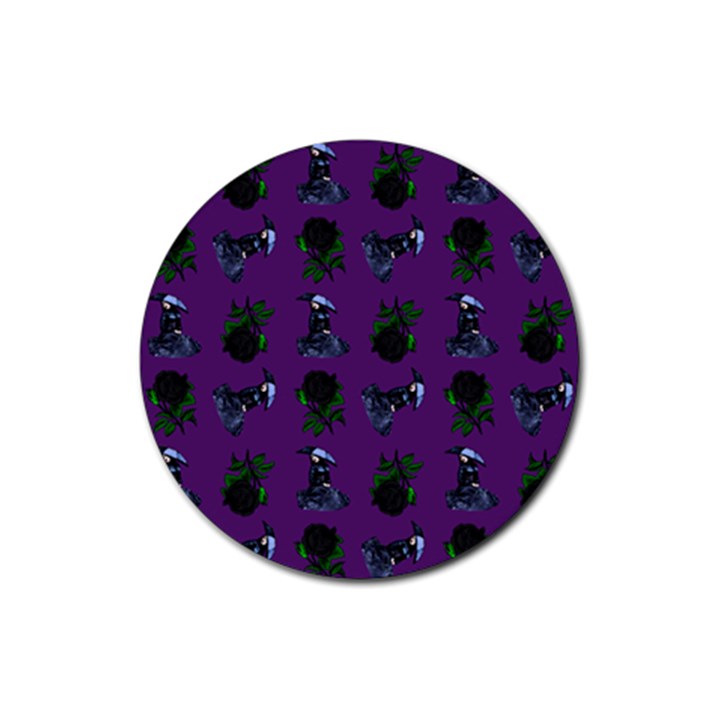 Gothic Girl Rose Purple Pattern Rubber Round Coaster (4 pack) 