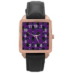 Gothic Girl Rose Purple Pattern Rose Gold Leather Watch 