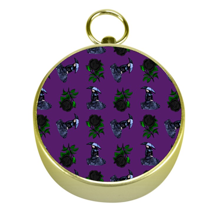 Gothic Girl Rose Purple Pattern Gold Compasses