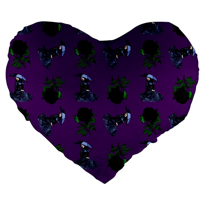 Gothic Girl Rose Purple Pattern Large 19  Premium Flano Heart Shape Cushions