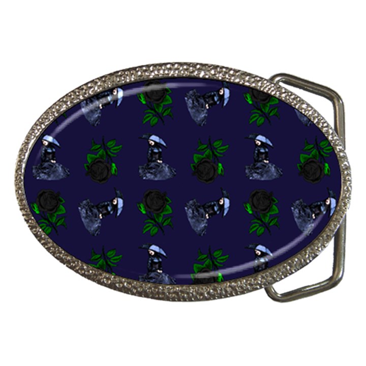 Gothic Girl Rose Blue Pattern Belt Buckles