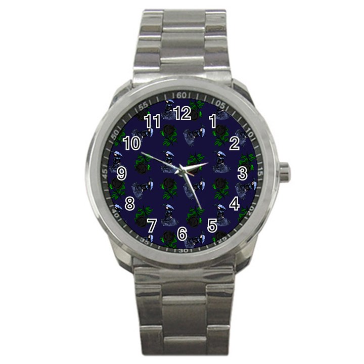 Gothic Girl Rose Blue Pattern Sport Metal Watch