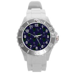 Gothic Girl Rose Blue Pattern Round Plastic Sport Watch (l) by snowwhitegirl