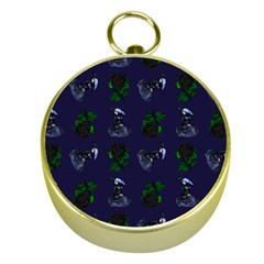 Gothic Girl Rose Blue Pattern Gold Compasses by snowwhitegirl