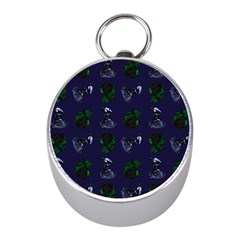 Gothic Girl Rose Blue Pattern Mini Silver Compasses by snowwhitegirl