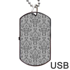 Victorian Paisley Grey Dog Tag Usb Flash (two Sides) by snowwhitegirl