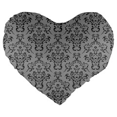 Victorian Paisley Grey Large 19  Premium Heart Shape Cushions by snowwhitegirl