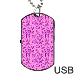 Victorian Paisley Pink Dog Tag Usb Flash (two Sides) by snowwhitegirl