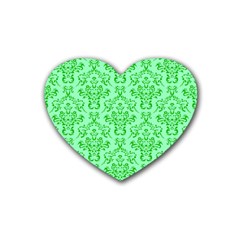 Victorian Paisley Green Rubber Coaster (heart)  by snowwhitegirl