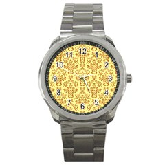 Victorian Paisley Yellow Sport Metal Watch by snowwhitegirl