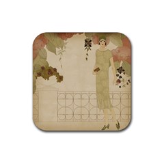 Flapper Lady Vintage Rubber Coaster (square)  by snowwhitegirl