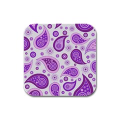 Retro Paisley Purple Rubber Square Coaster (4 Pack)  by snowwhitegirl